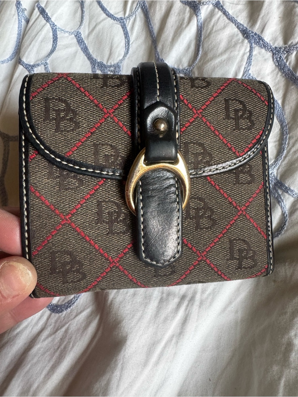 Monogram Bifold Wallet with Red Diamond Stitching